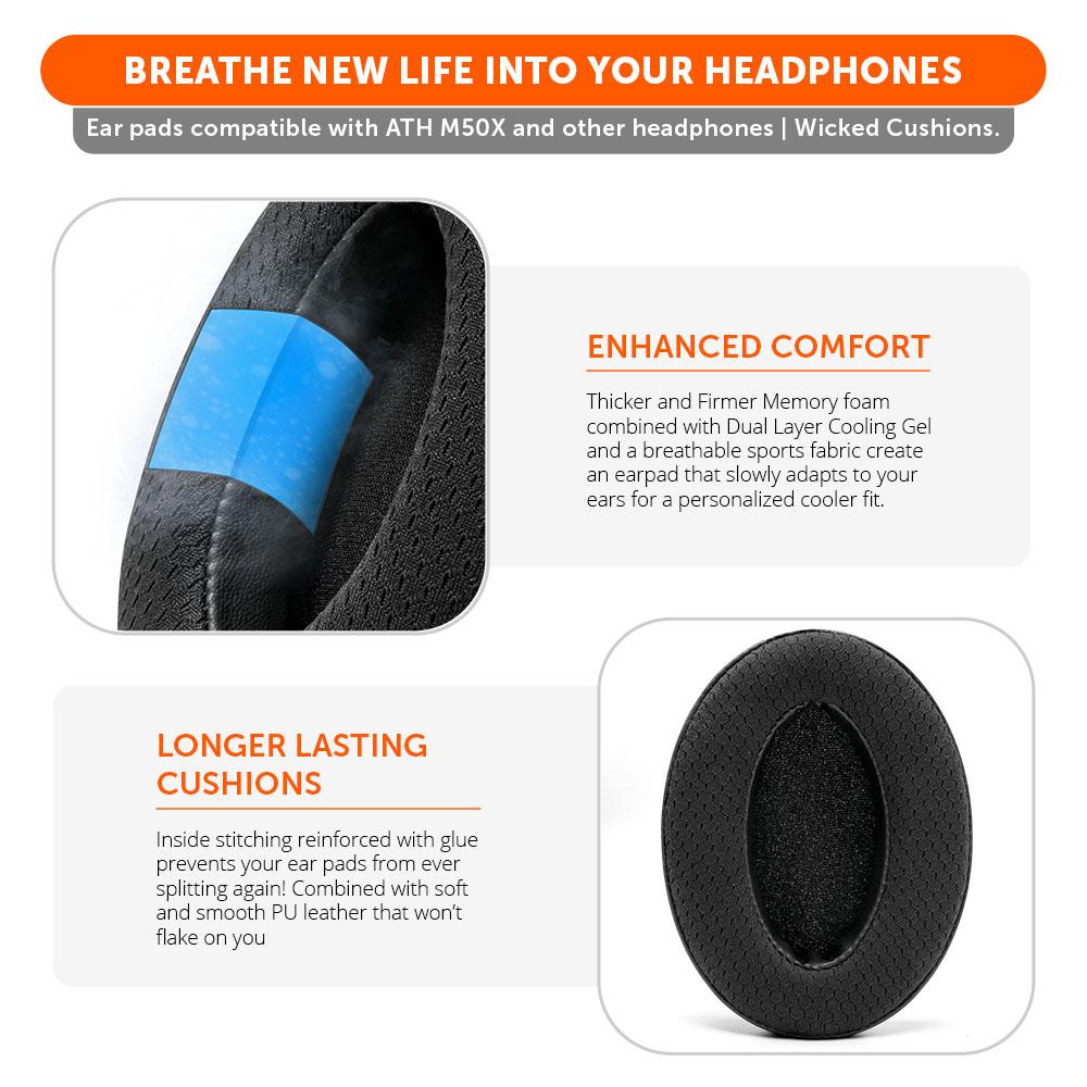 Apos Audio Wicked Cushions Cooling Gel Ear Pads WC FreeZe - Hybrid Cooling Gel Infused Ear Pads for ATH M50X