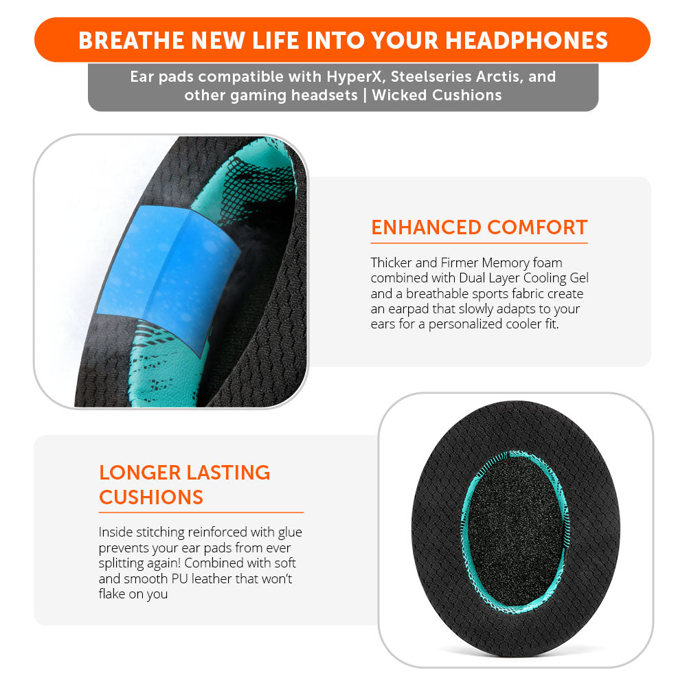 Apos Audio Wicked Cushions Cooling Gel Ear Pads WC FreeZe - Hybrid Cooling Gel Infused Gaming Earpads