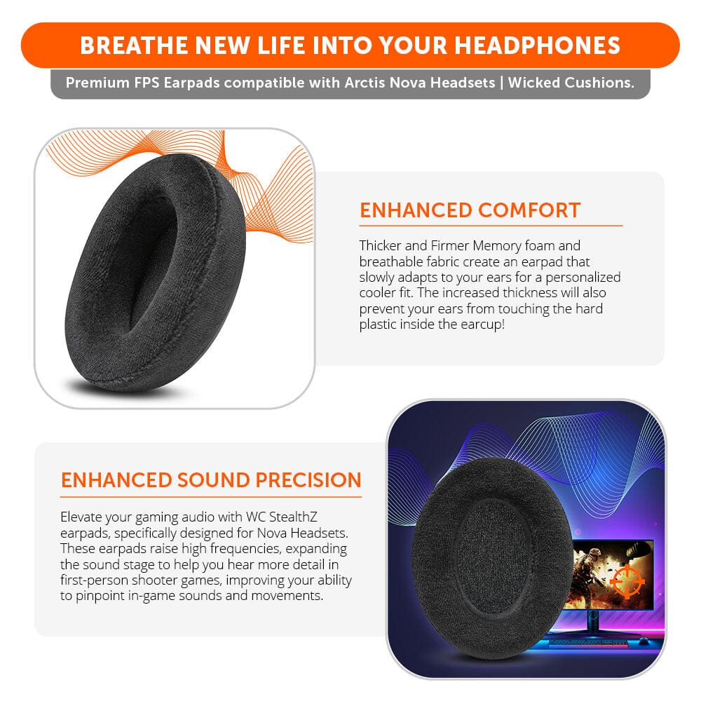 Apos Audio Wicked Cushions Ear Pads Arctis Nova Earpads - WC StealthZ