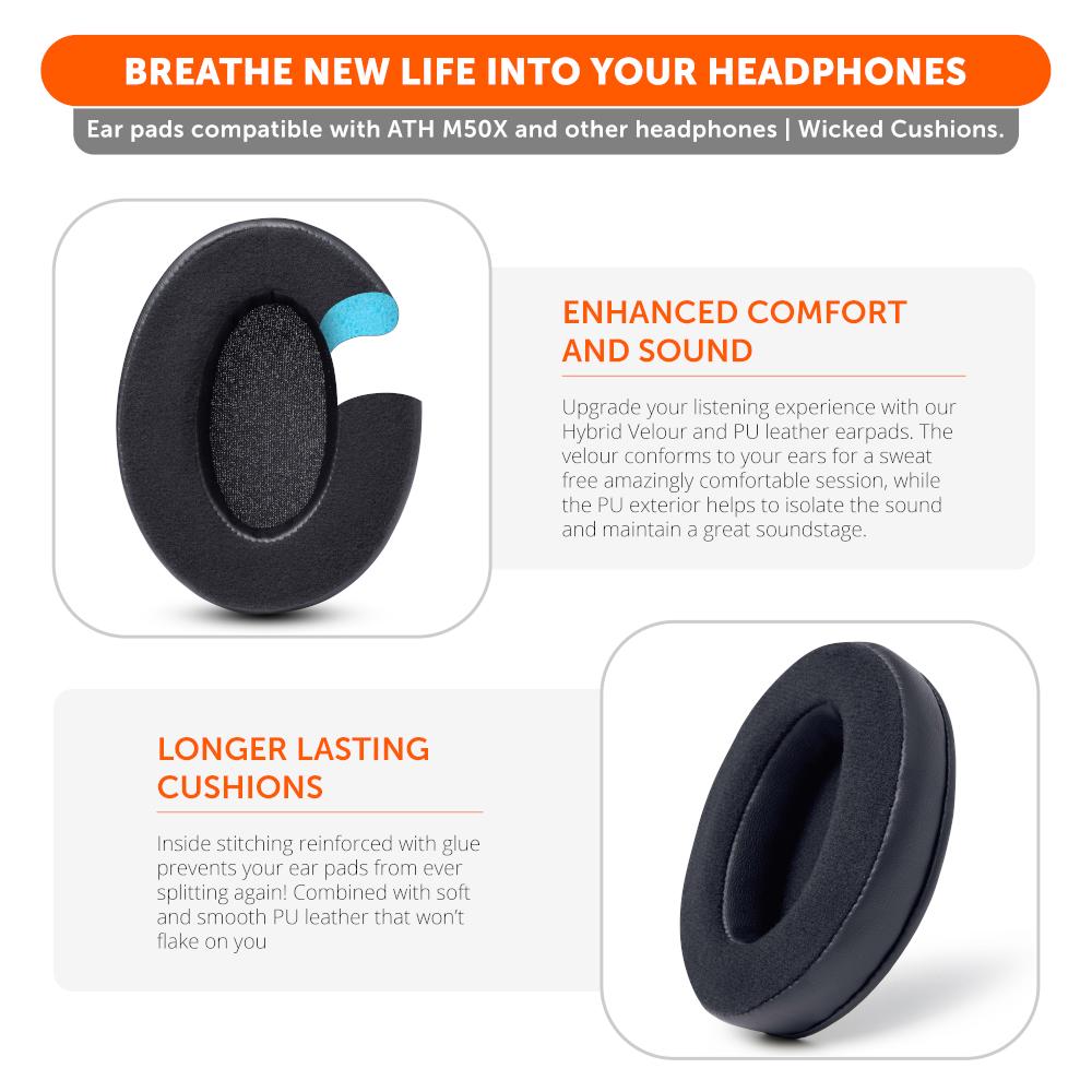 Apos Audio Wicked Cushions Ear Pads ATH M50X Earpads - Velour Hybrid