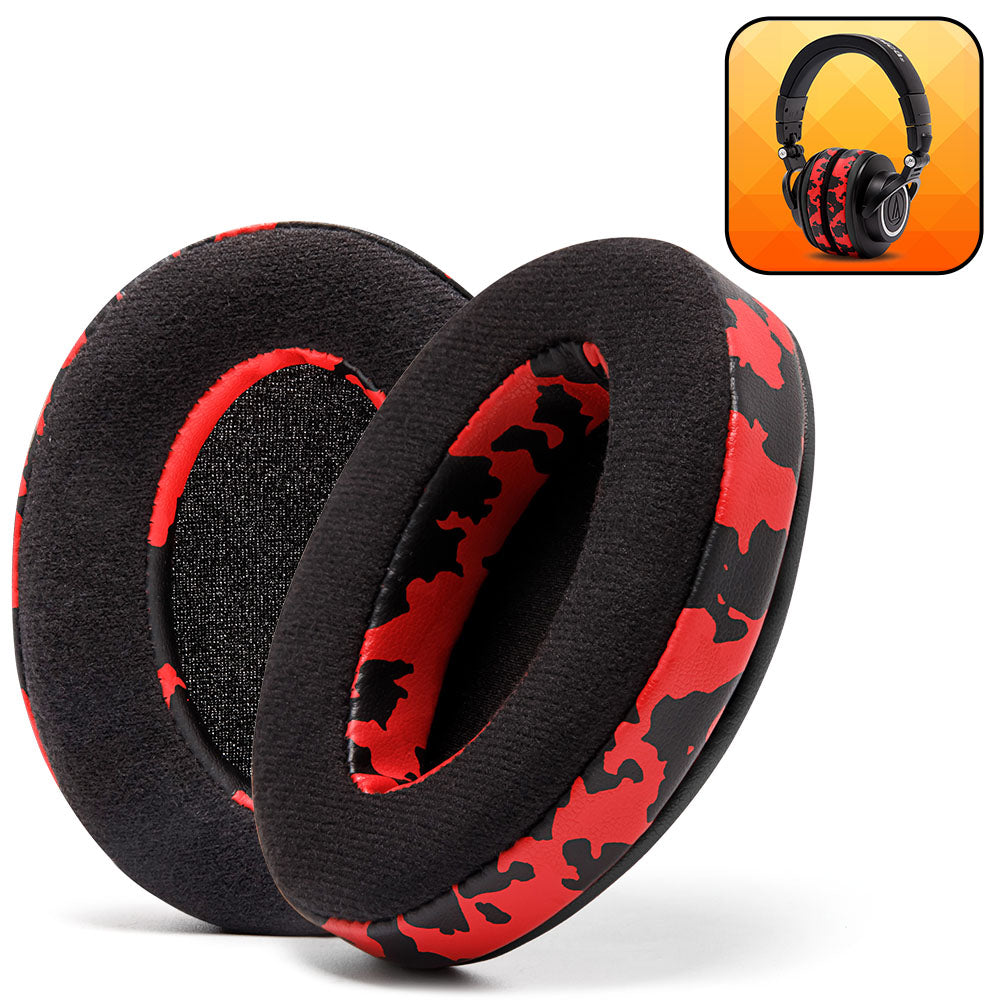 Apos Audio Wicked Cushions Ear Pads ATH M50X Earpads - Velour Hybrid Red Camo