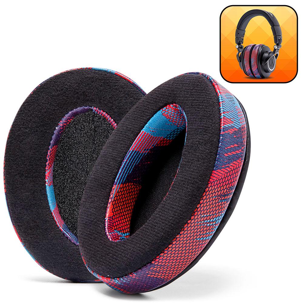 Apos Audio Wicked Cushions Ear Pads ATH M50X Earpads - Velour Hybrid Speed Racer