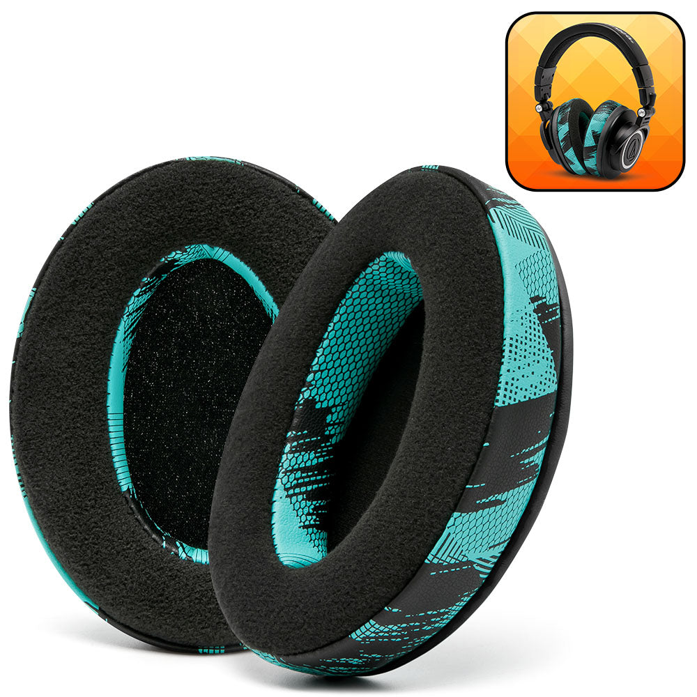 Apos Audio Wicked Cushions Ear Pads ATH M50X Earpads - Velour Hybrid SpeedRacer Cyan