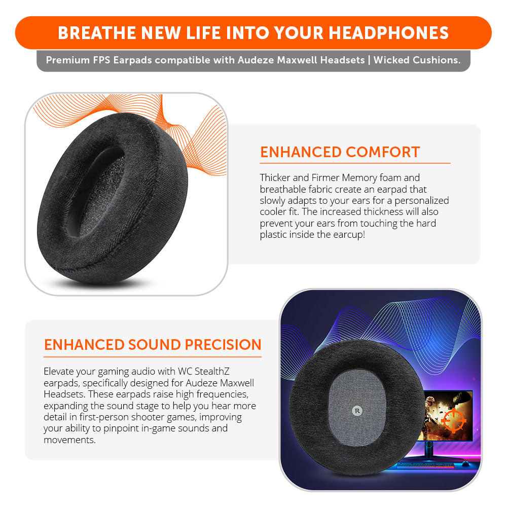 Apos Audio Wicked Cushions Ear Pads Audeze Maxwell Xbox & PS5 Earpads - WC StealthZ Maxwell