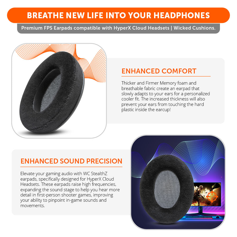 Apos Audio Wicked Cushions Ear Pads HyperX Cloud FPS Gaming Earpads - WC StealthZ Cloud