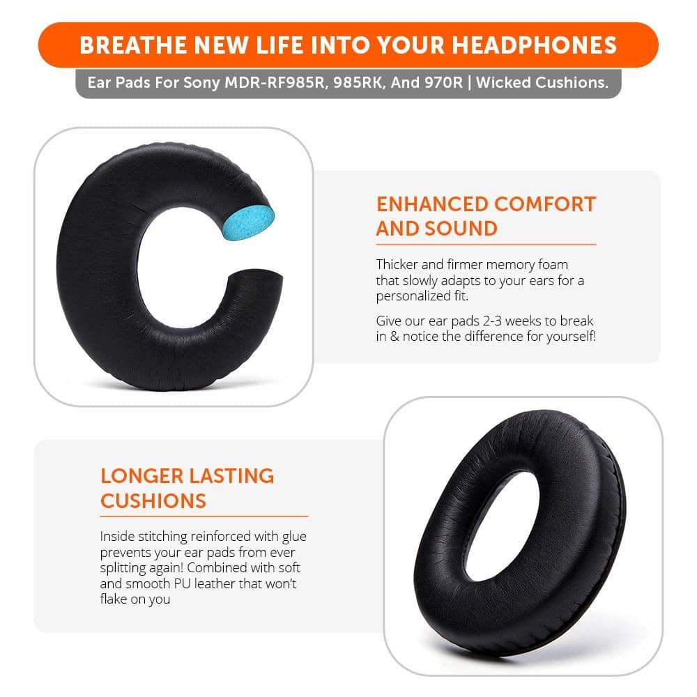 Apos Audio Wicked Cushions Ear Pads Replacement earpads for Sony MDR-RF985R & More Black