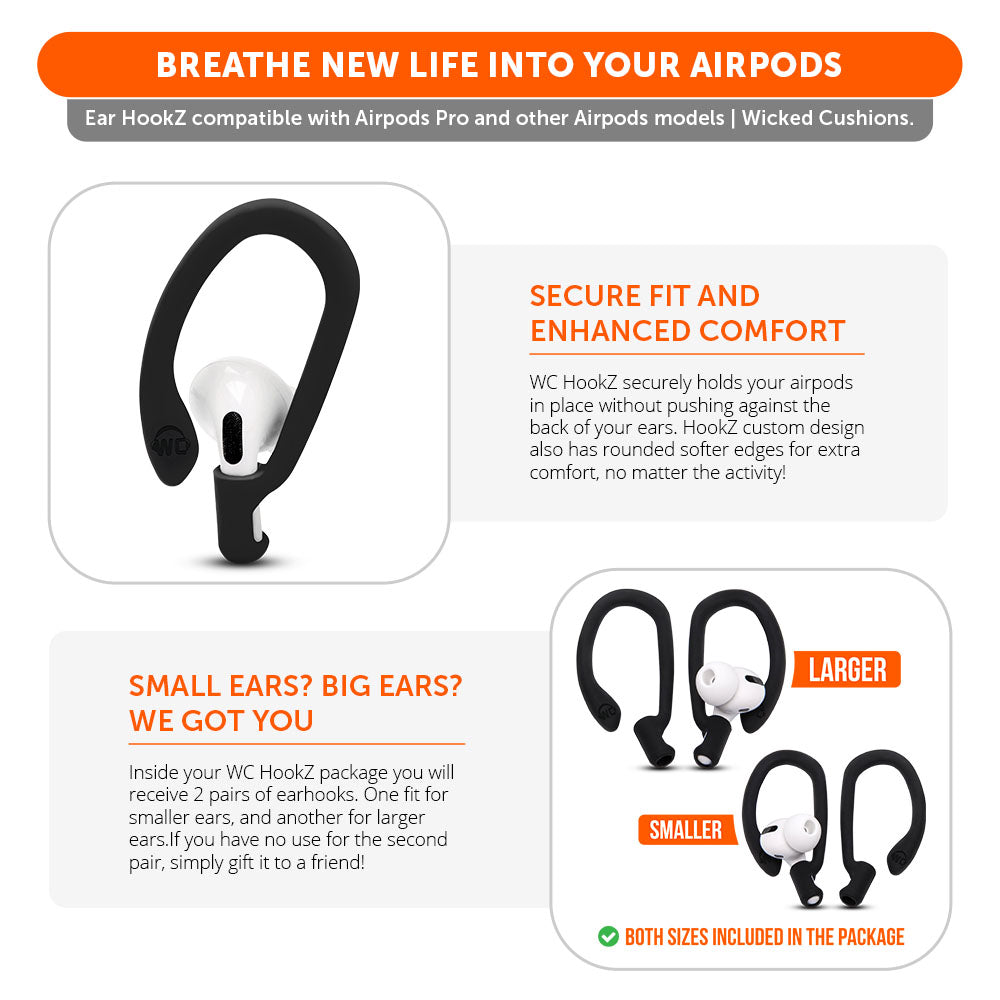 Apos Audio Wicked Cushions Earbuds Earhooks WC HookZ - Over Ear Hooks for Airpods Pro 1, 2 & Airpods 1, 2, 3