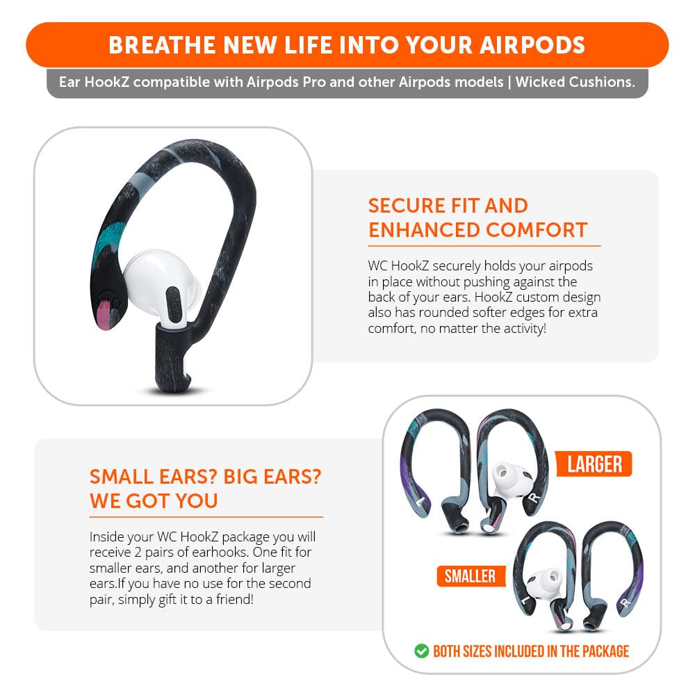 Apos Audio Wicked Cushions Earbuds Earhooks WC HookZ - Over Ear Hooks for Airpods Pro 1, 2 & Airpods 1, 2, 3