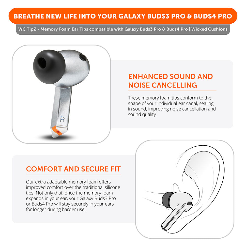 Apos Audio Wicked Cushions Earbuds Foam Tips Galaxy Buds Pro 3 & 4 Memory Foam Ear Tips - WC TipZ Galaxy