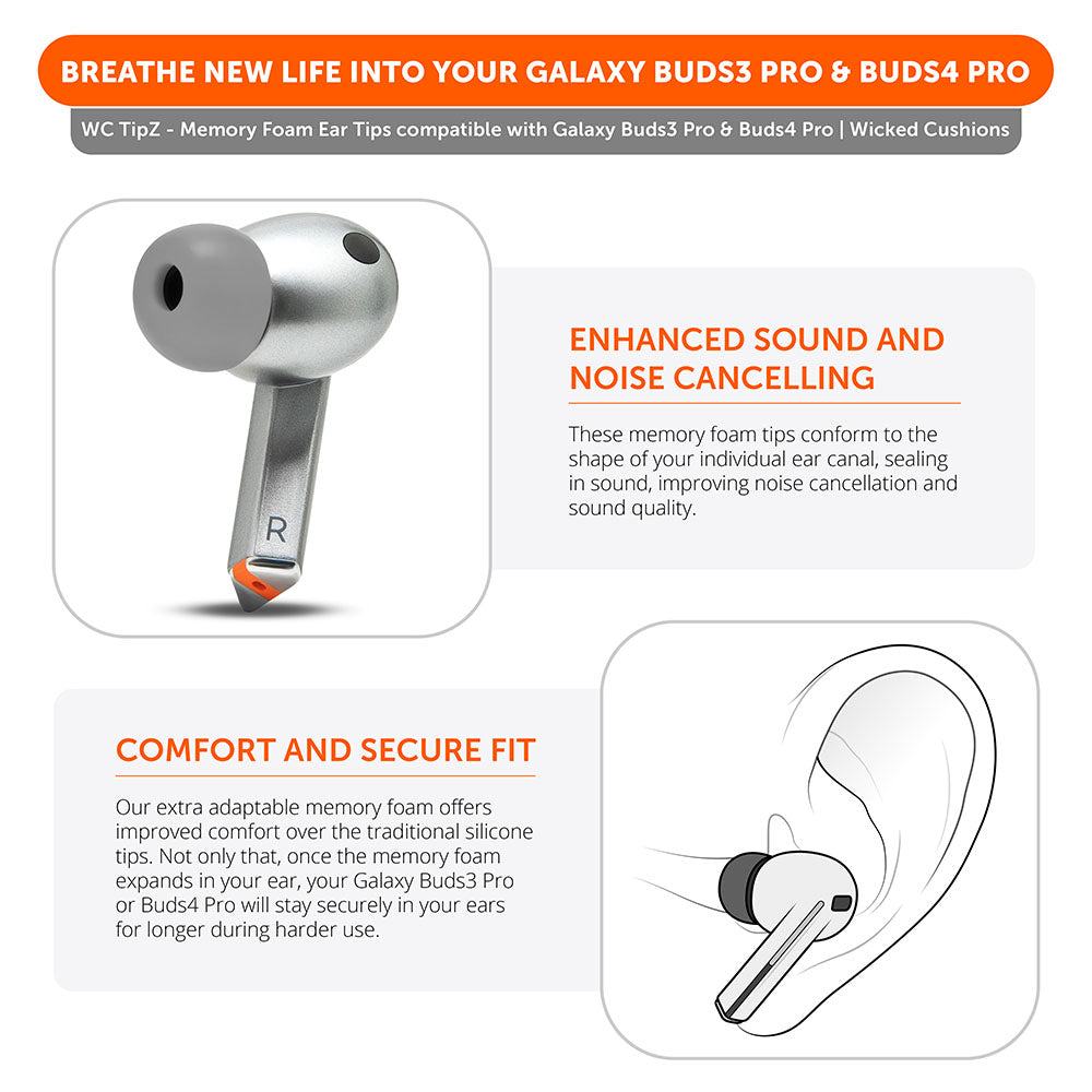 Apos Audio Wicked Cushions Earbuds Foam Tips Galaxy Buds Pro 3 & 4 Memory Foam Ear Tips - WC TipZ Galaxy