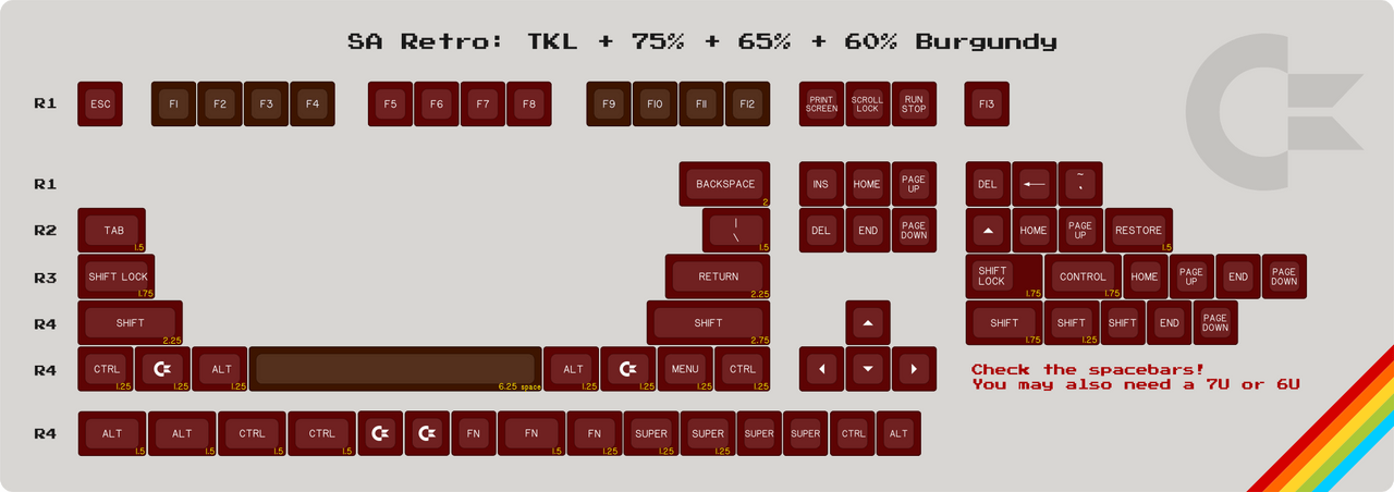 Apos Audio Signature Plastics Keycaps SA Retro Keycap Set TKL Modifiers - Burgundy