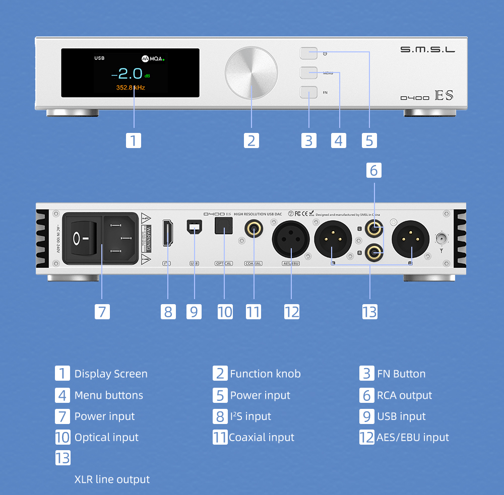 Apos Audio SMSL DAC (Digital-to-Analog Converter) SMSL D400EX Desktop DAC