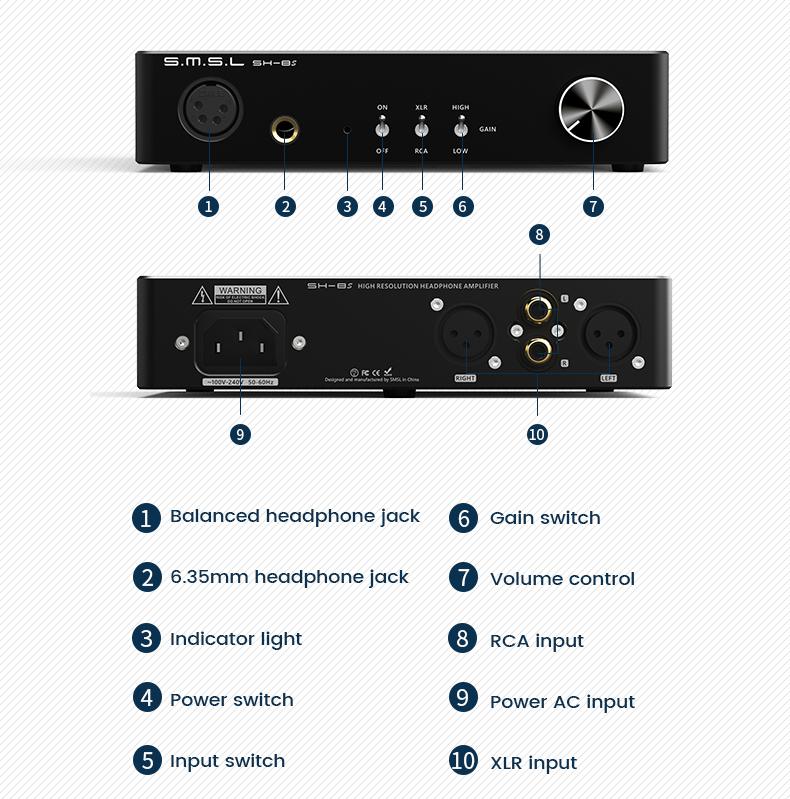 Apos Audio SMSL Headphone Amp SMSL SH-8s High Resolution Headphone Amplifier