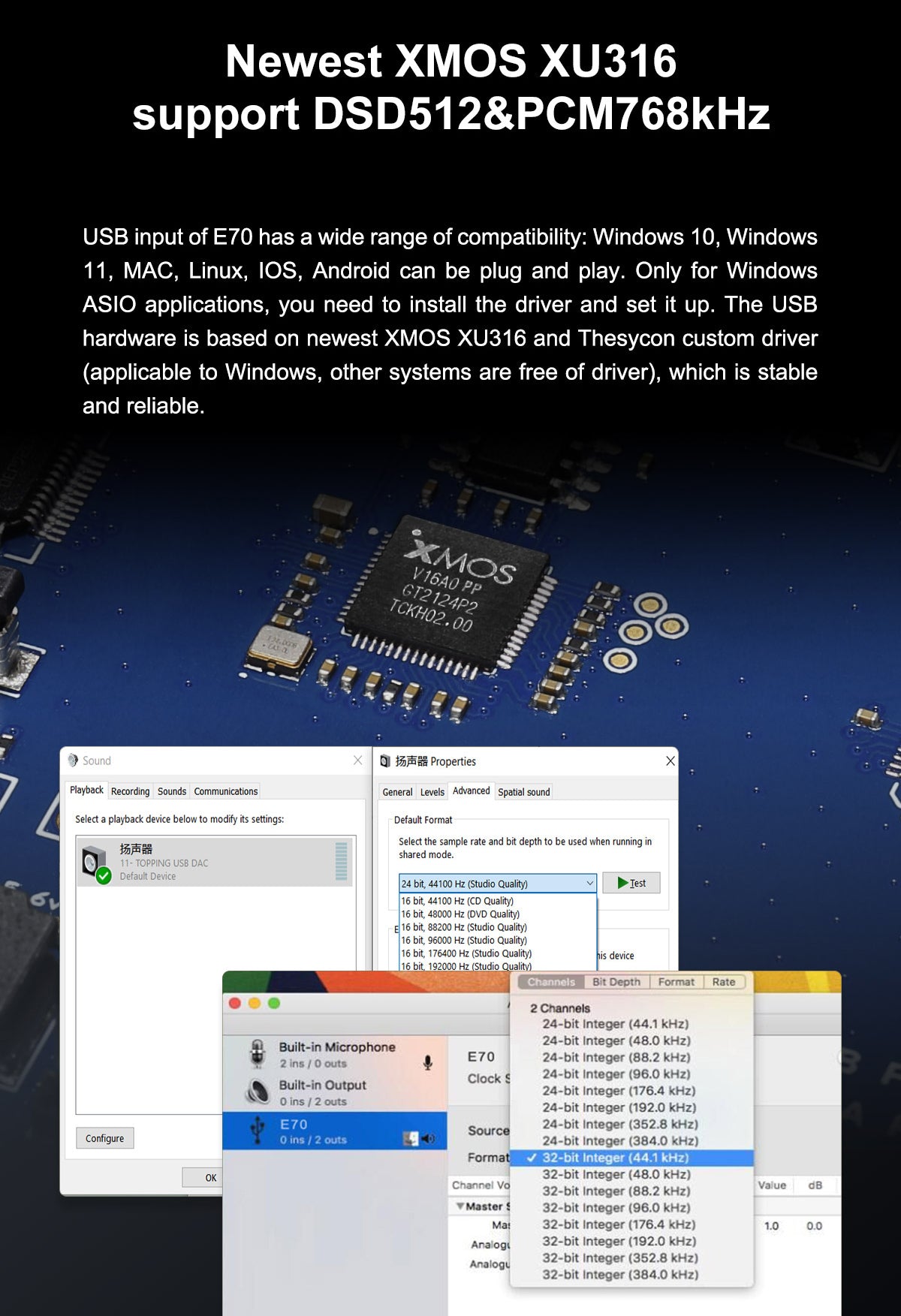 Apos Audio TOPPING DAC (Digital-to-Analog Converter) TOPPING E70 Desktop DAC (Digital-to-Analog-Convertor)